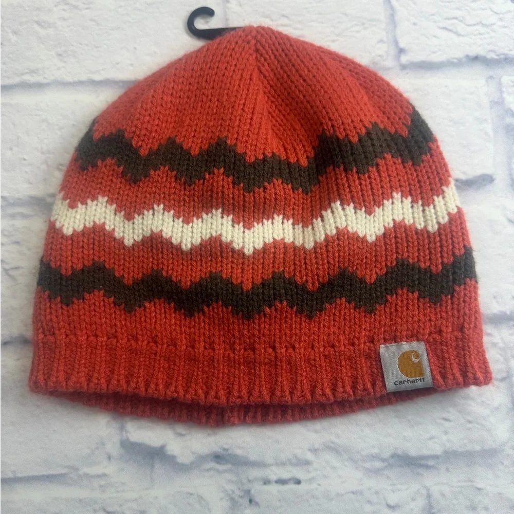 NWOT Carhartt Zigzag Knit Beanie - Burnt Orange, Charcoal & White. OS.